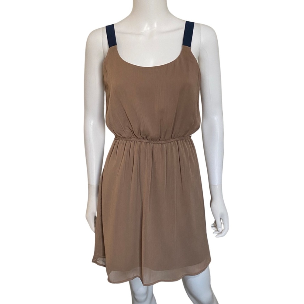Taupe Brown textured chiffon mini dress